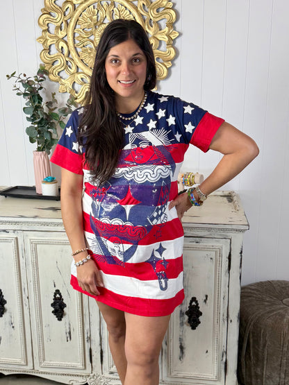 Queen of Sparkles Usa Star & Stripe Qos Card Logo Tee Dress