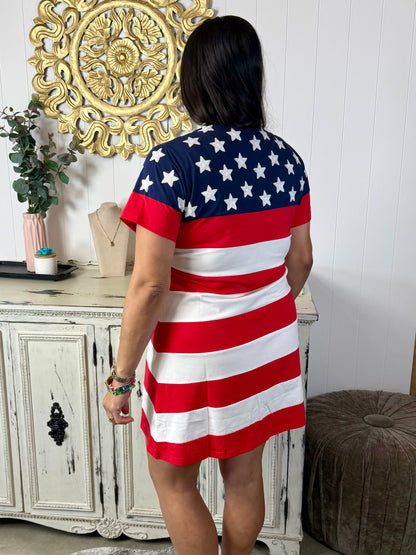 Queen of Sparkles Usa Star & Stripe Qos Card Logo Tee Dress