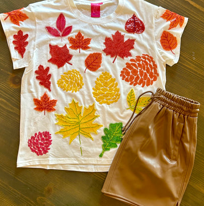 Queen of Sparkles White Fall Leaves Tee