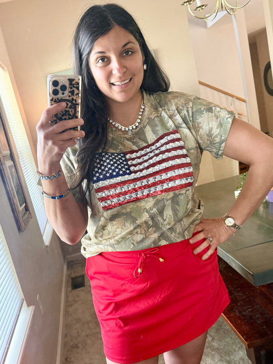 Queen of Sparkles X Denash Apparel Exclusive Camo and USA Flag Tee