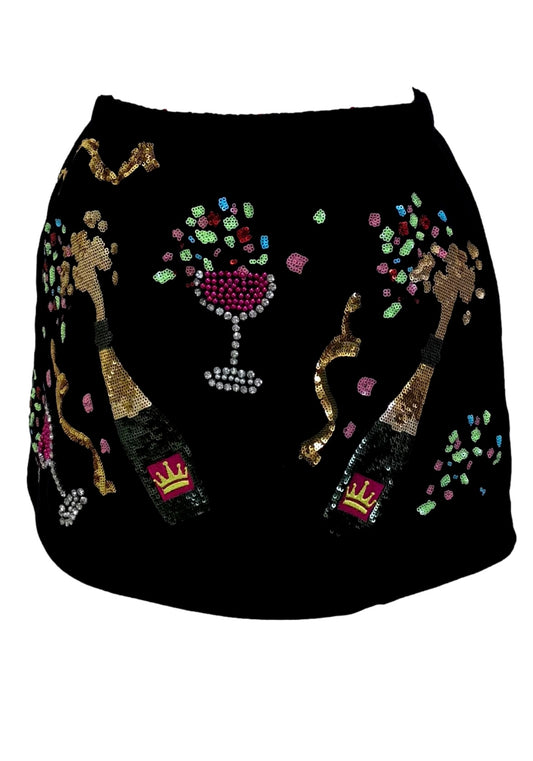 Queen of Sparkles Black Multi Champagne Bottle Skort