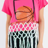 Queen of Sparkles Pink Basketball Net Tee