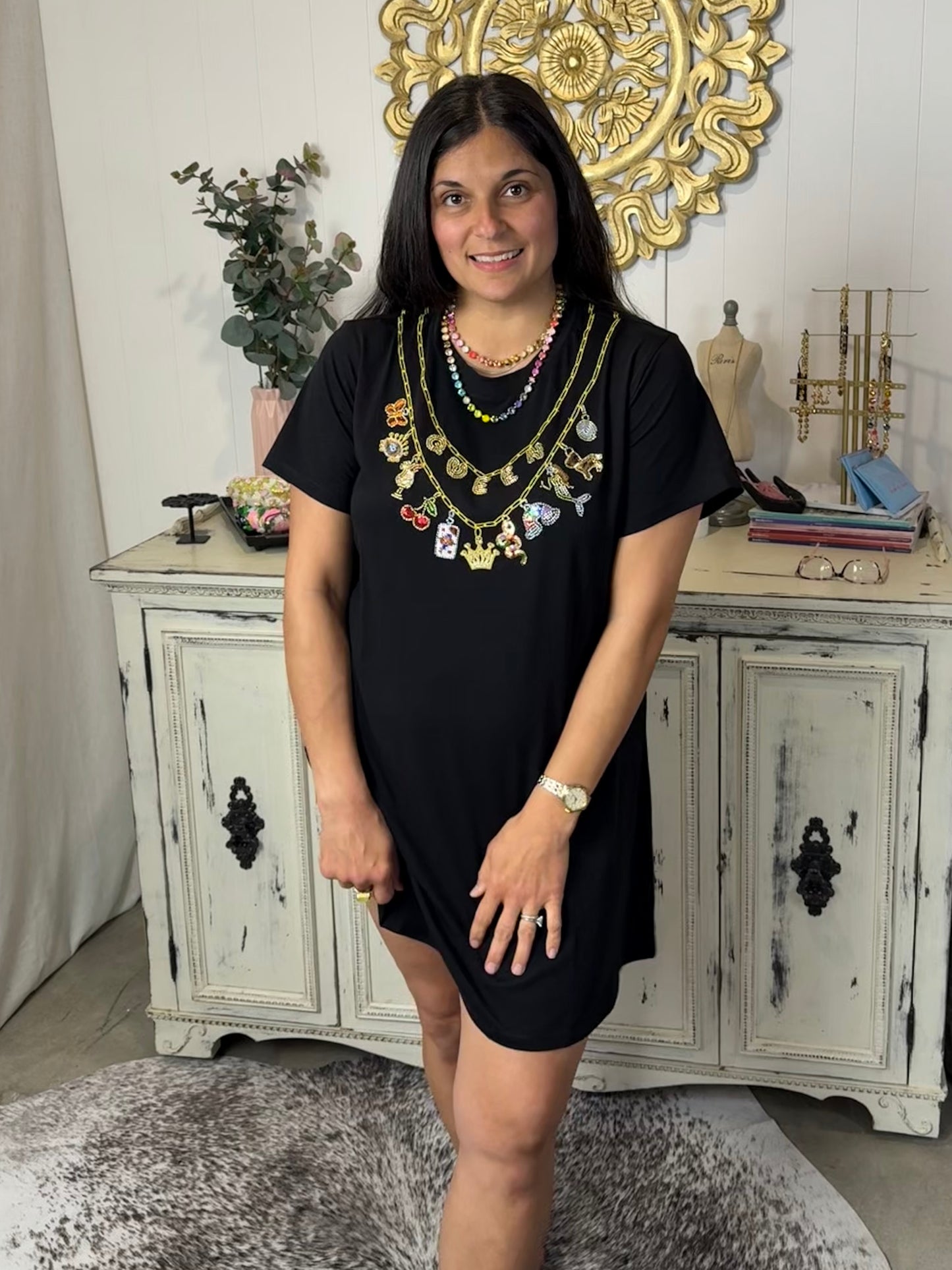Queen of Sparkles Black Queen Icon Necklace Tee Dress