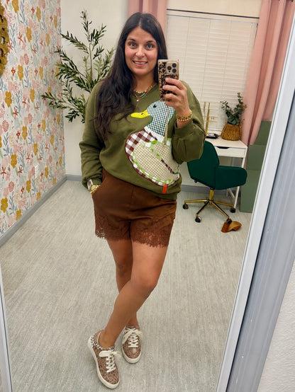 Queen of Sparkles Hunter Green Plaid Duck Sweatshirt