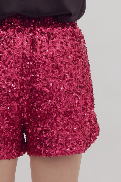 Fuchsia High Waisted Sequin Shorts