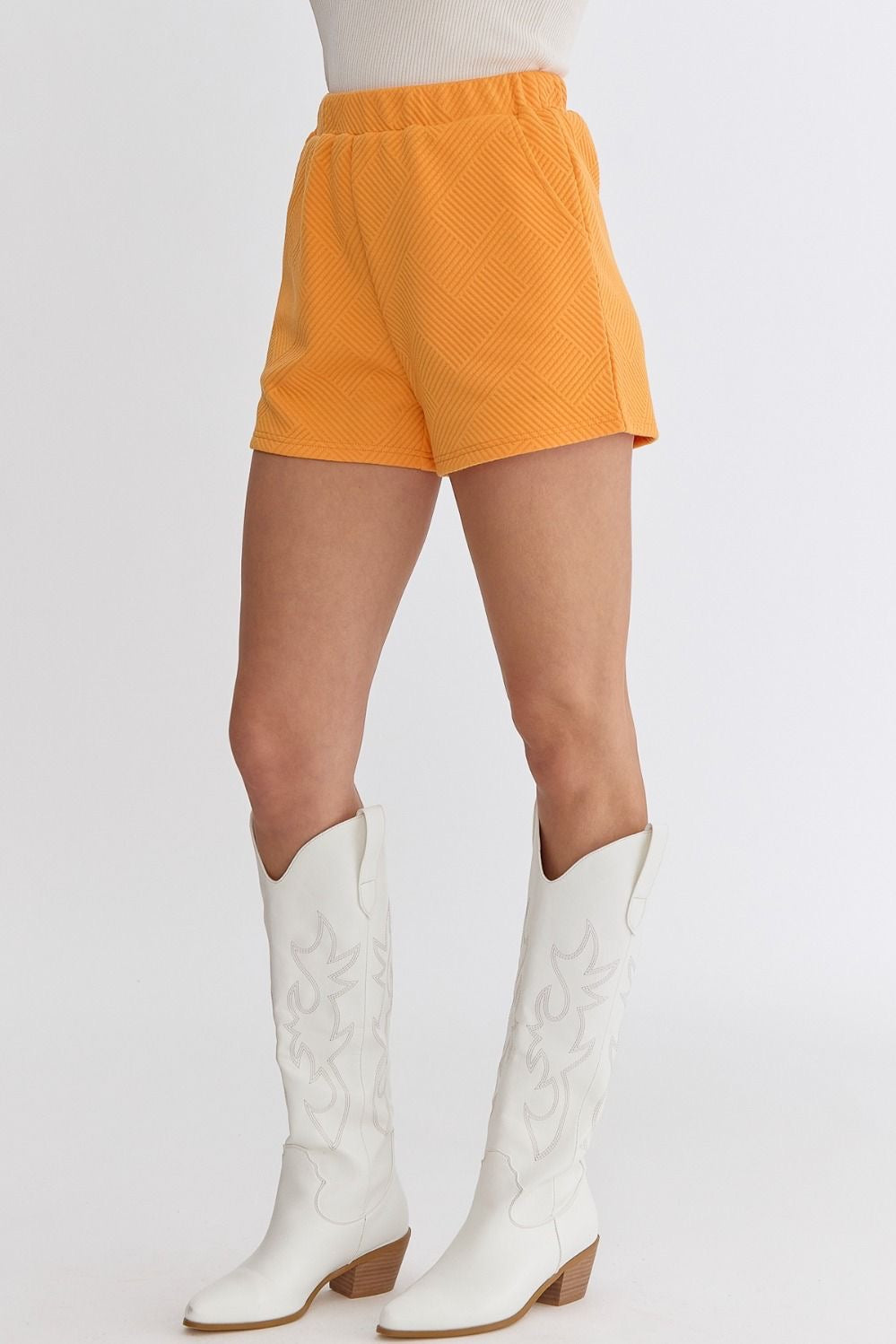 Orange Textured Shorts