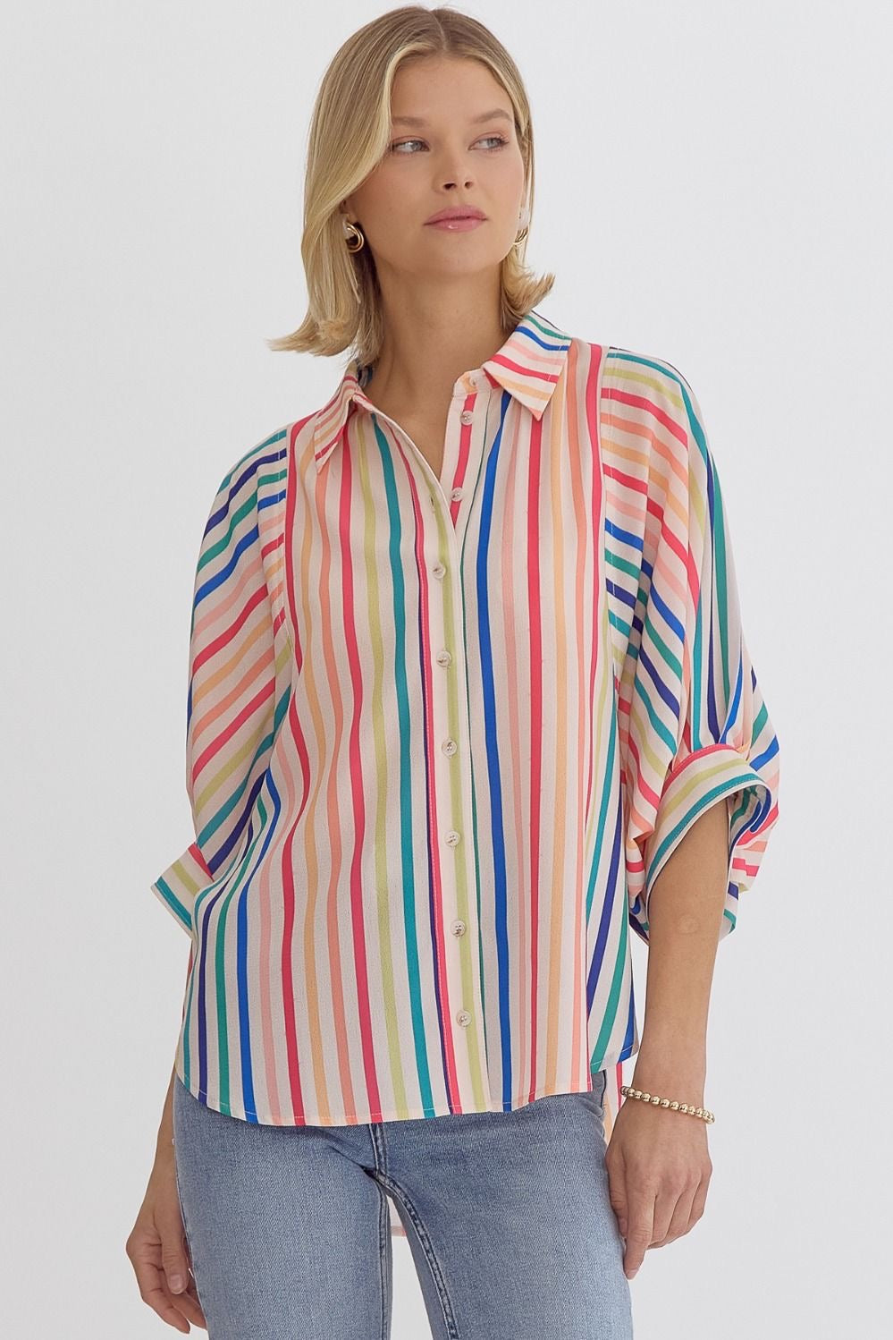 Multi Striped Button Down Top