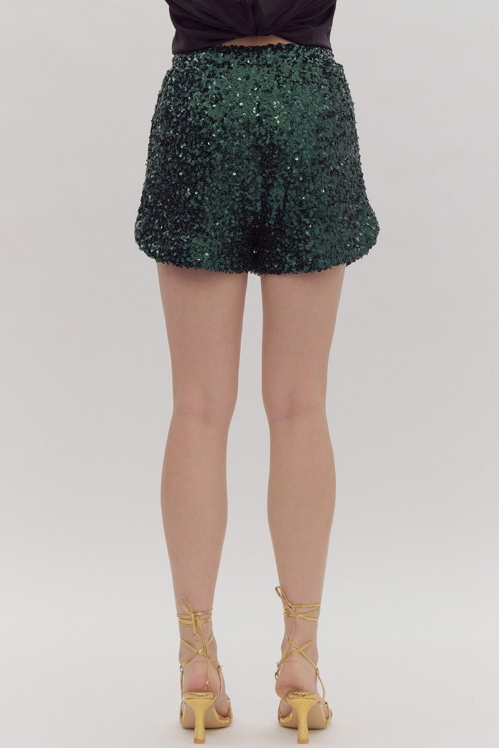 Hunter Green High Waisted Sequin Shorts