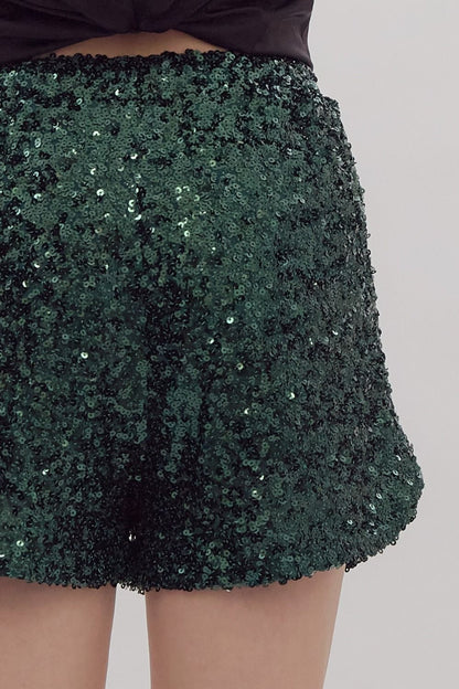 Hunter Green High Waisted Sequin Shorts