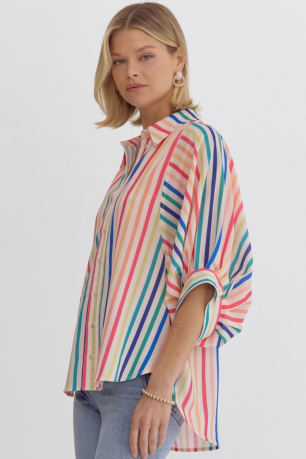 Multi Striped Button Down Top