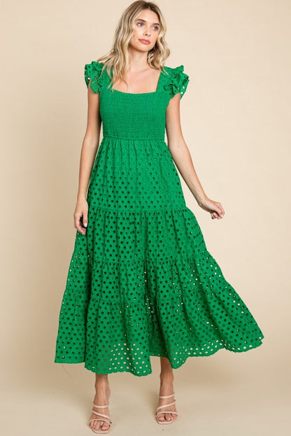 Green Eyelet Maxi Dress