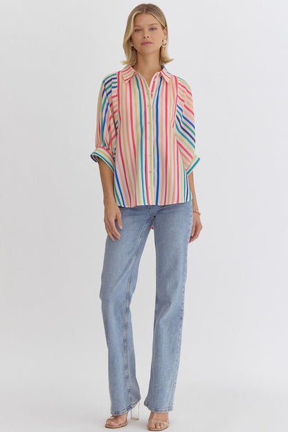 Multi Striped Button Down Top