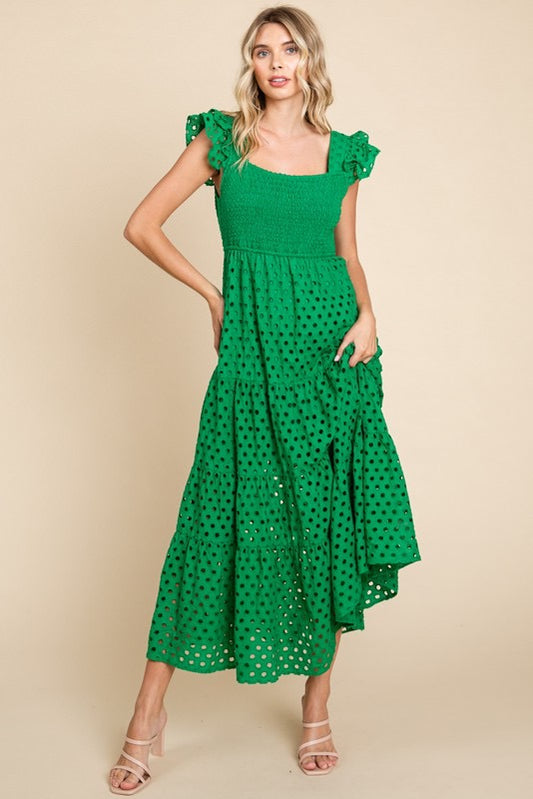 Green Eyelet Maxi Dress