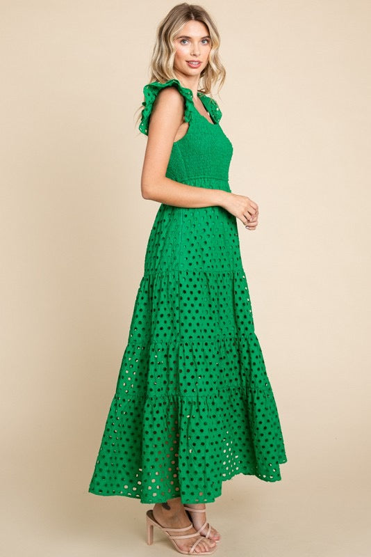 Green Eyelet Maxi Dress