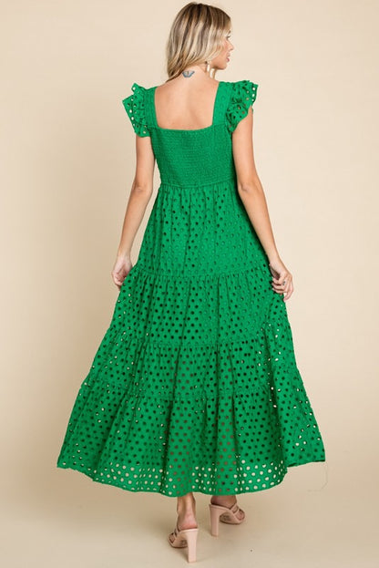 Green Eyelet Maxi Dress