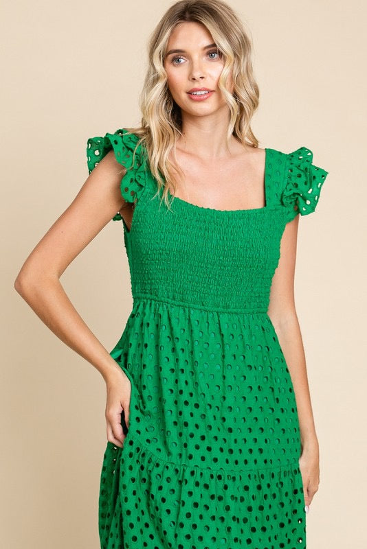 Green Eyelet Maxi Dress