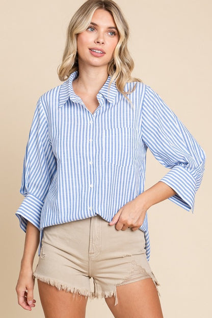 Blue Striped Button Down Top