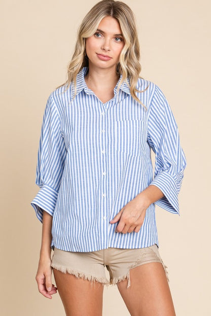 Blue Striped Button Down Top