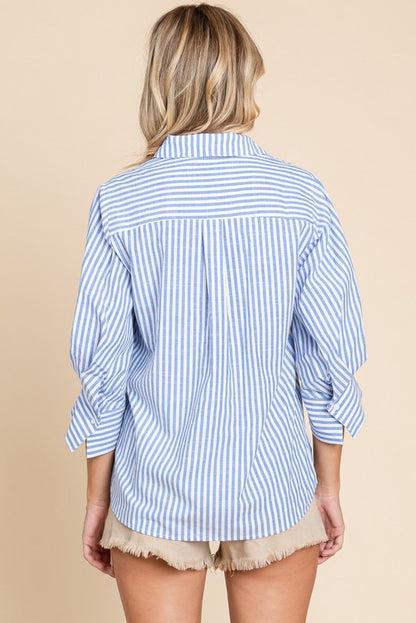 Blue Striped Button Down Top