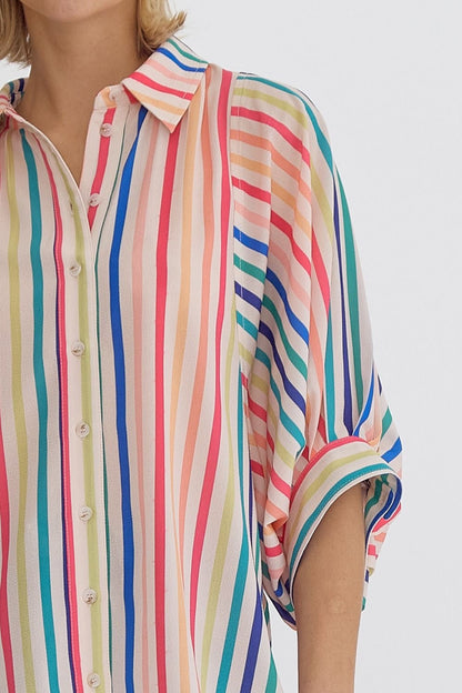 Multi Striped Button Down Top