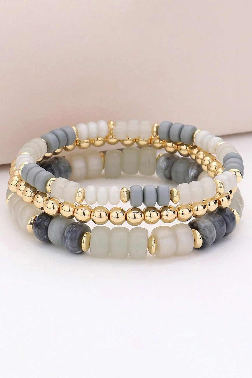 Light Grey Beaded Stretch Bracelet Set