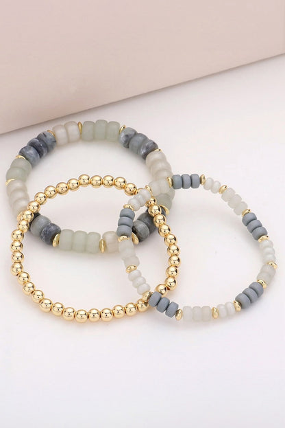 Light Grey Beaded Stretch Bracelet Set