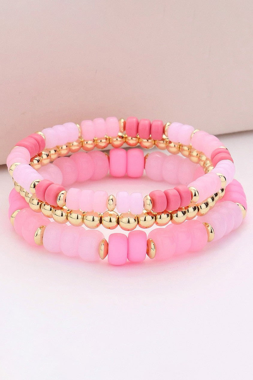 Light Pink Beaded Stretch Bracelet Set