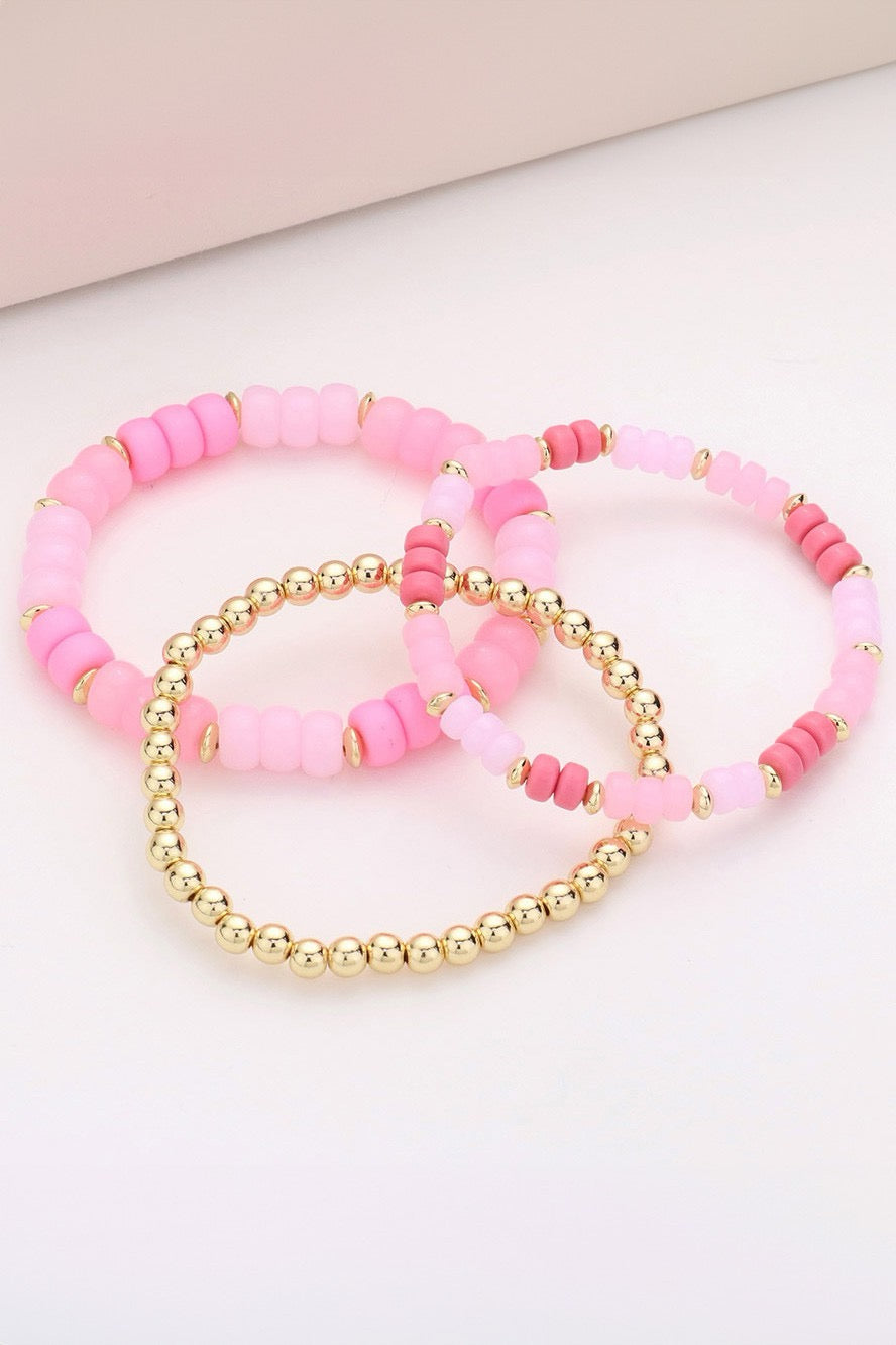 Light Pink Beaded Stretch Bracelet Set