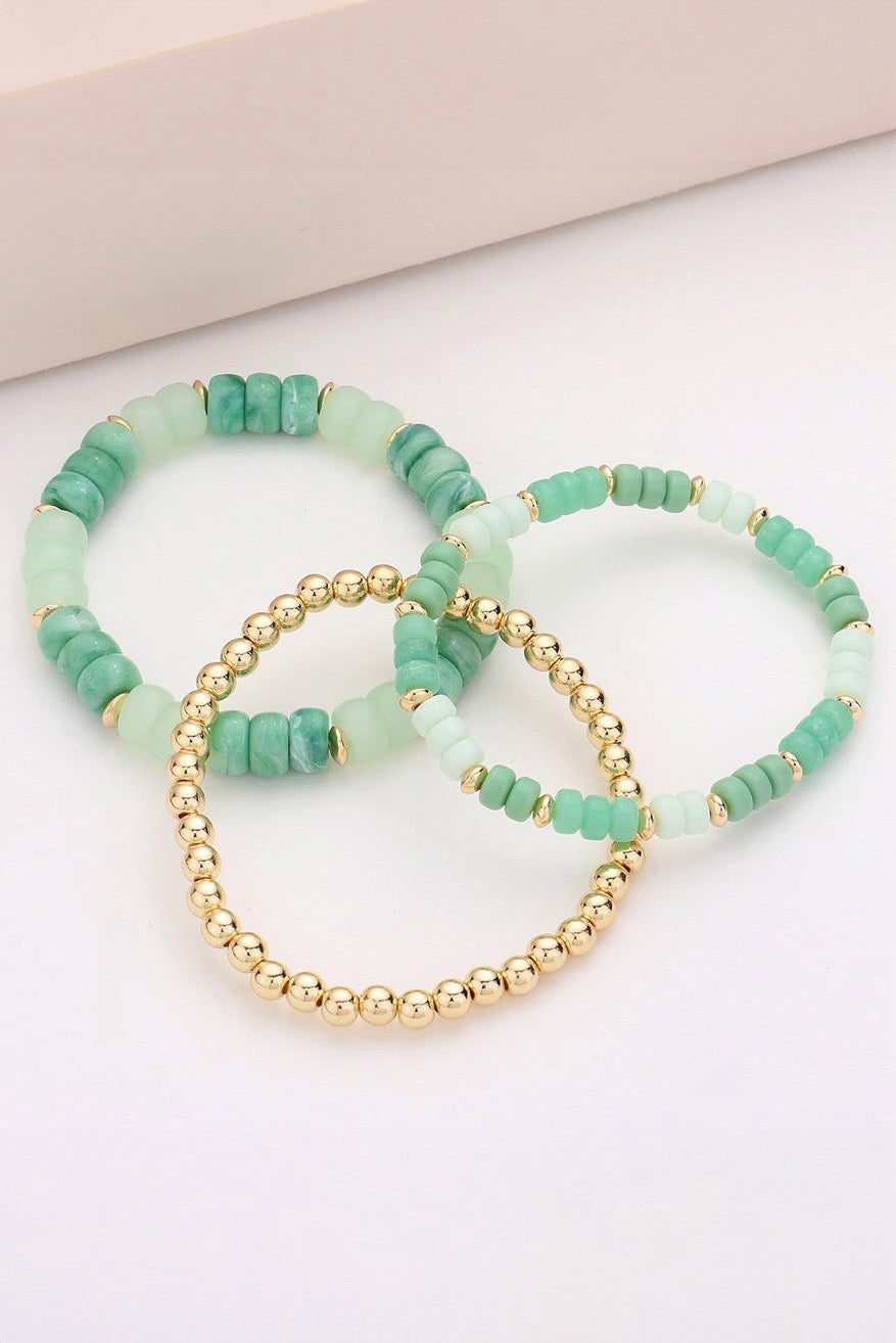 Mint Beaded Stretch Bracelet Set