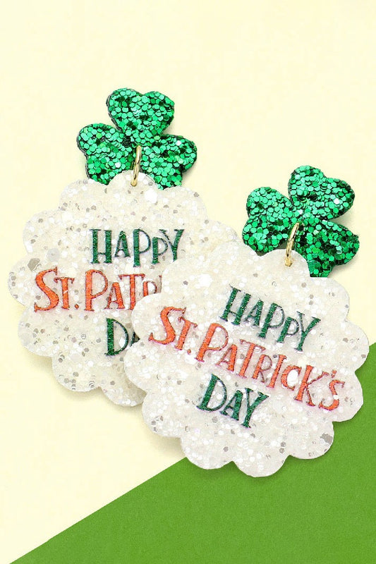 St Patrick's Day Glittered Clover Earrings