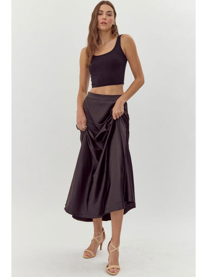 Black Satin Midi Skirt