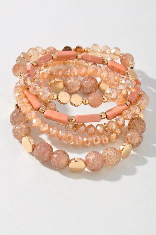 Nude Glass Bead Stretch Bracelet Set