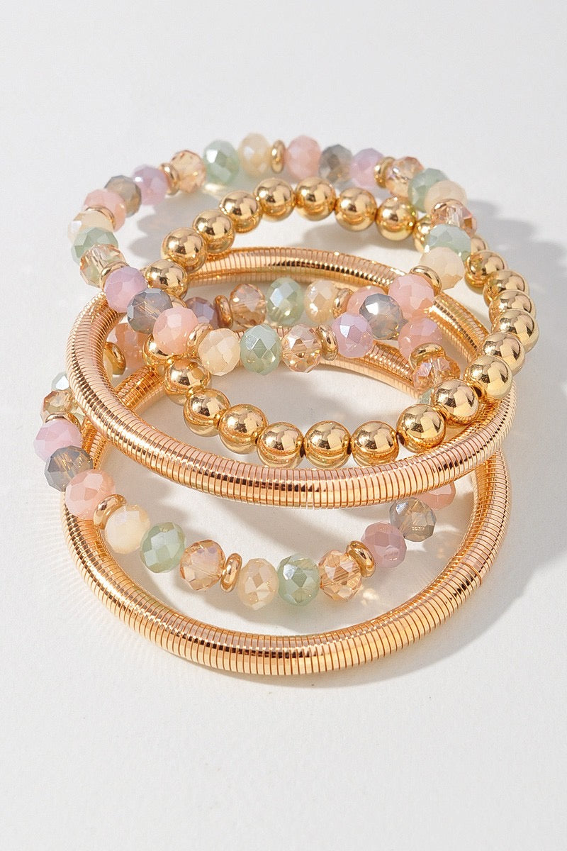 Gold and Multi Colored Bead Bracelet Set