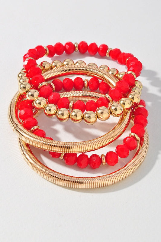 Gold and Red Colored Bead Bracelet Set