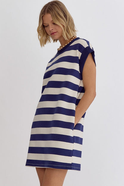 Navy and White Striped Dress