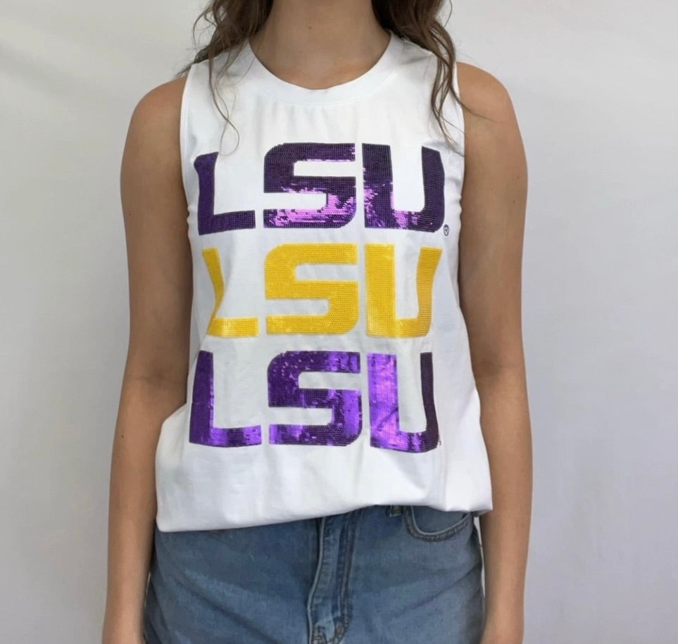 LSU Block Sequin Tank