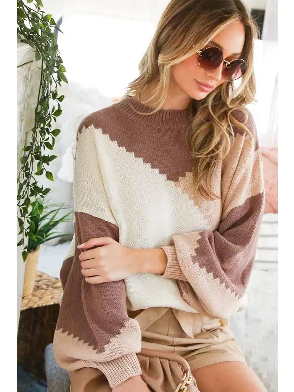 Round Neck Color Block Knit Sweater