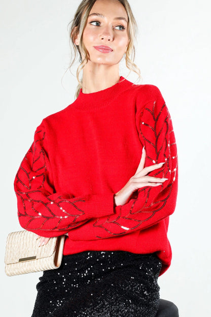 Red Sequin Detail Sweater