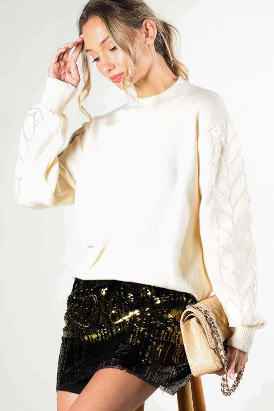 Cream Sequin Detail Sweater