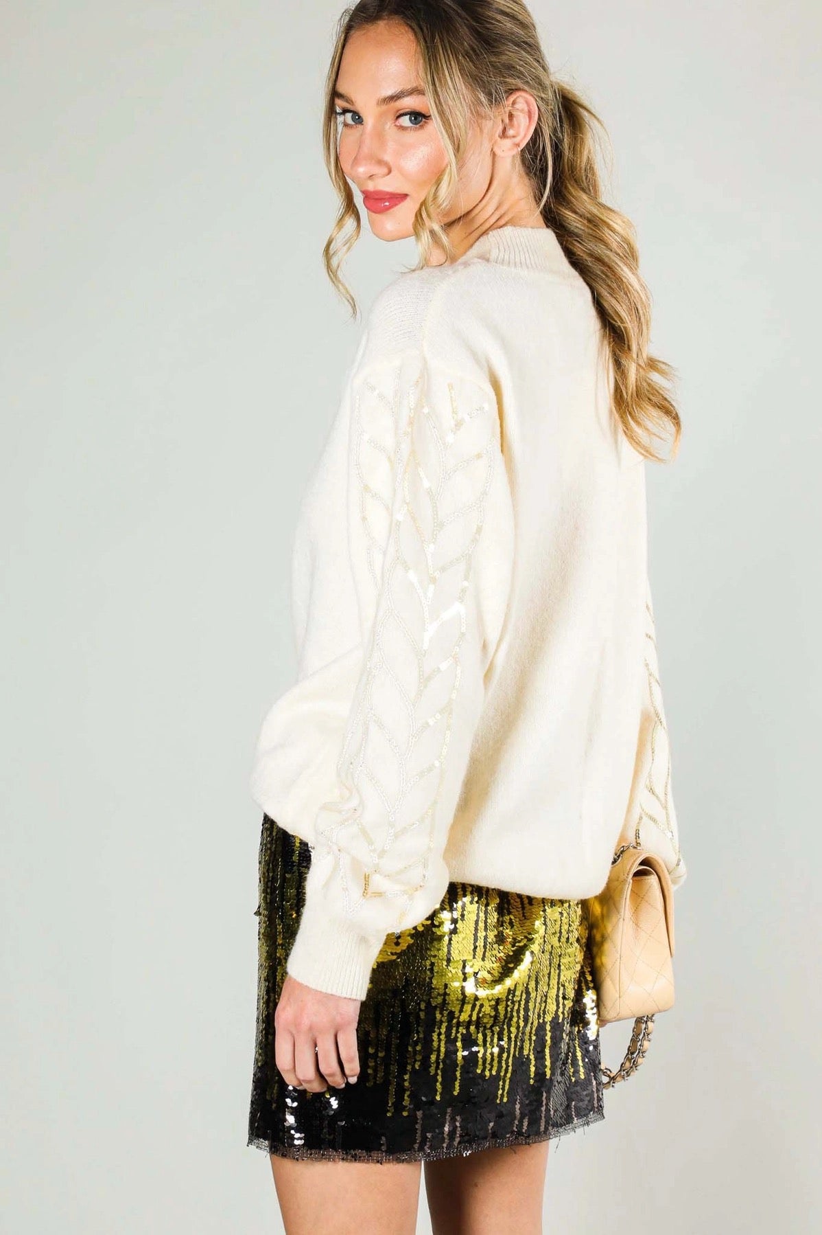 Cream Sequin Detail Sweater