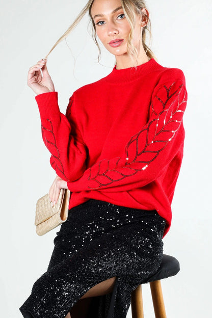 Red Sequin Detail Sweater