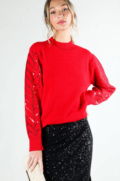 Red Sequin Detail Sweater