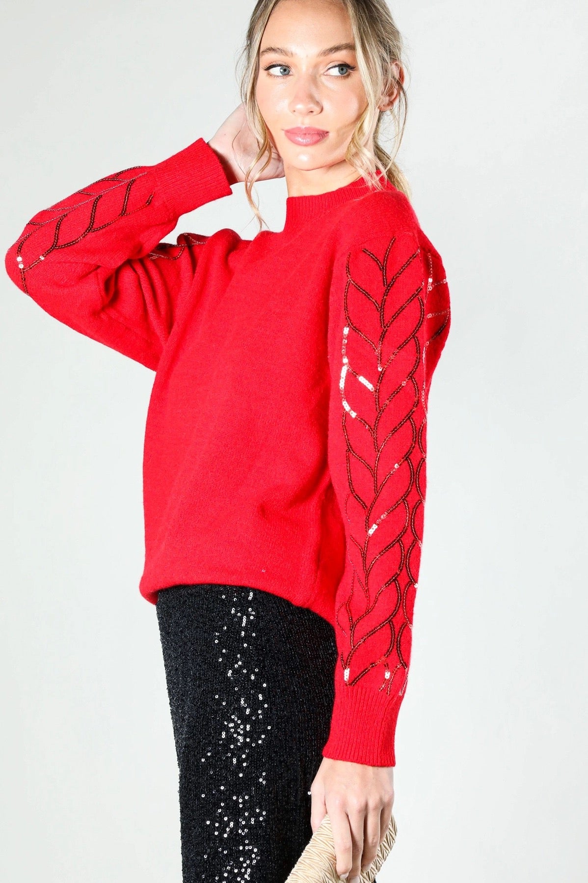 Red Sequin Detail Sweater