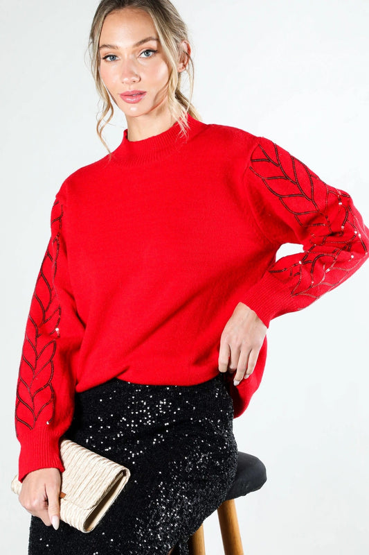 Red Sequin Detail Sweater