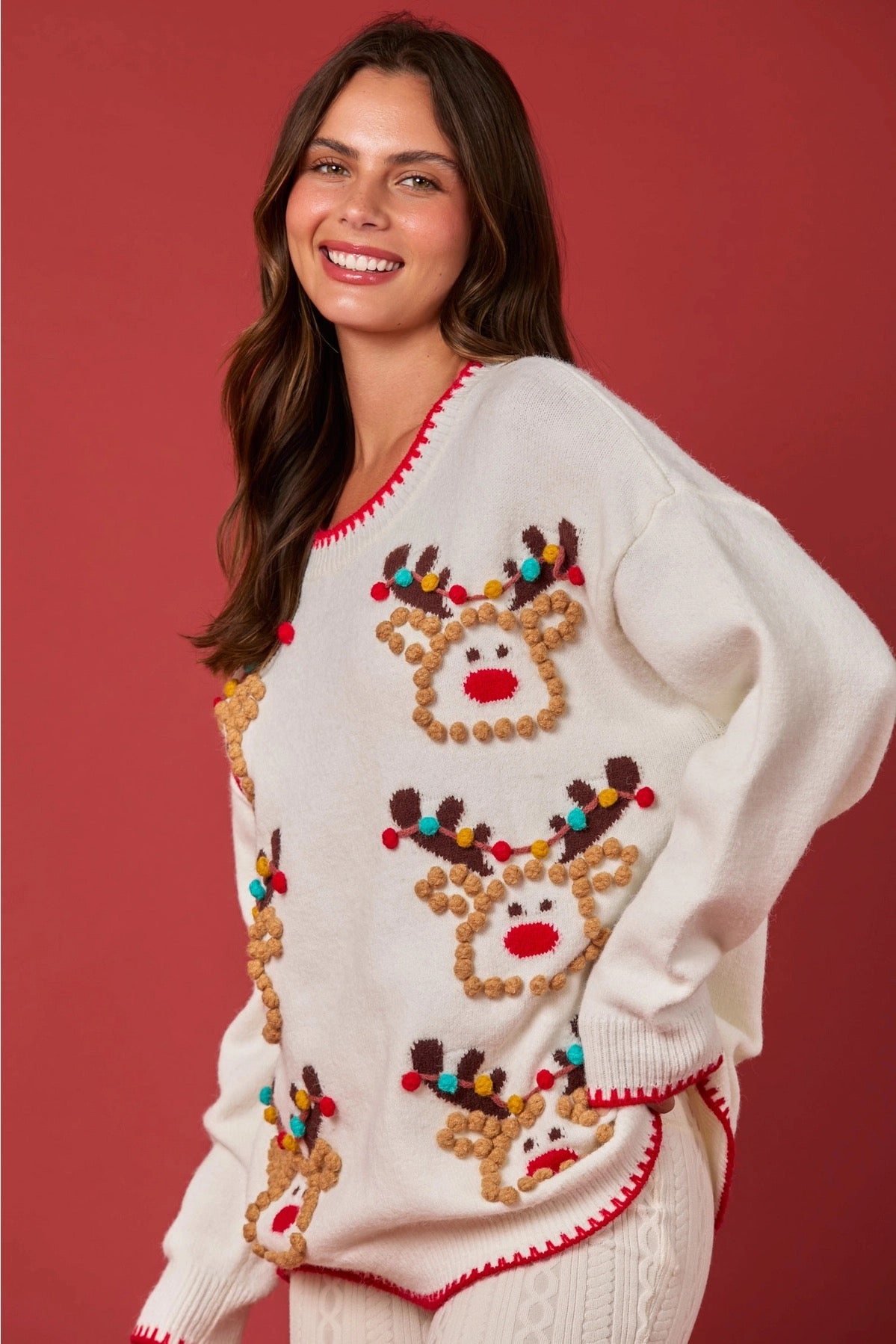 Reindeer Pom Pom Sweater