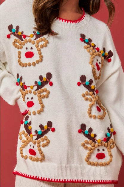 Reindeer Pom Pom Sweater