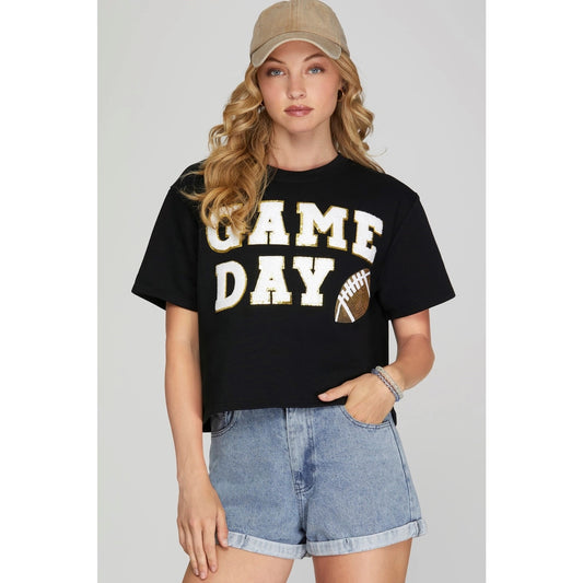 Black Sequin Game Day Top