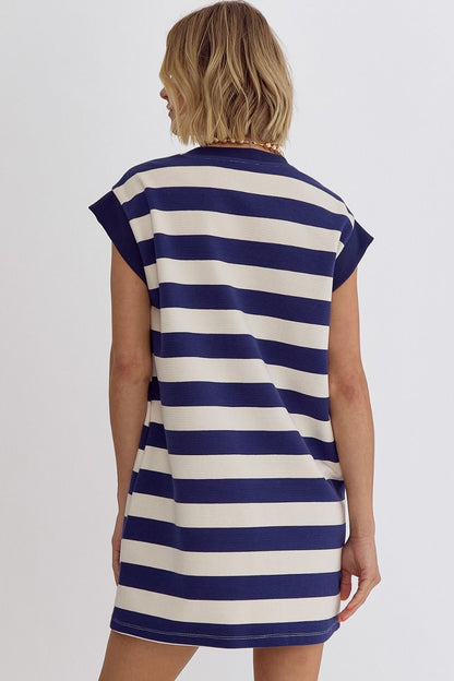 Navy and White Striped Dress