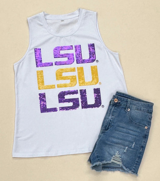 LSU Block Sequin Tank