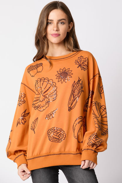 Orange Sequin Thanksgiving Icon Sweatshirt